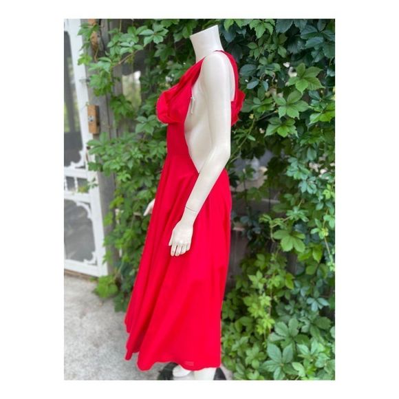1950's Red Taffeta Ball Gown Formal New Look Surplice Neckline Flared Skirt Bone - Picture 9 of 10